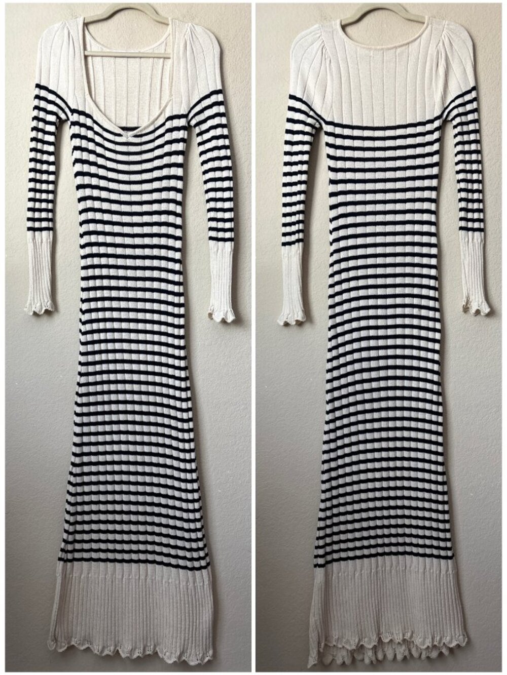 Zara Striped Knit Pointelle Trim Spring Maxi Dress